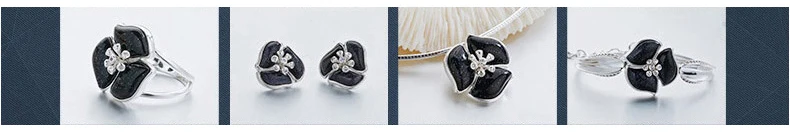 SA SILVERAGE, 925 пробы, серебряные серьги-гвоздики в форме ириса, колье, ожерелье, обручальное кольцо, ювелирные наборы, черный цвет, подарок