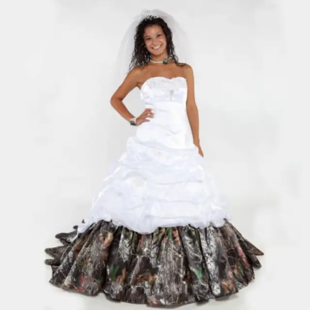 Online Shop 2016 White Camo Wedding Dresses Organza With Ruffles