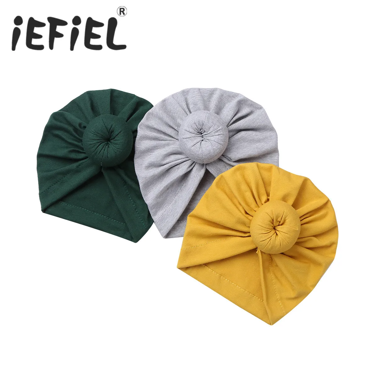 iEFiEL 3-Pack Newborn Toddler Infant Baby Cotton Turban Knot Rabbit Headwrap Hospital Hat Cap Photo Props Summer Knit | Детская одежда