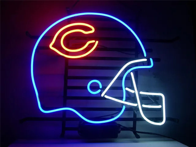 NEON SIGN For CHICAGO BEARS FOOTBALL HELMET SIGN Signboard REAL NEON SIGN For CHICAGO BEARS FOOTBALL HELMET SIGN Signboard REAL GLASS BEER BAR PUB display christmas - NEON SIGN For CHICAGO BEARS FOOTBALL HELMET SIGN Signboard REAL