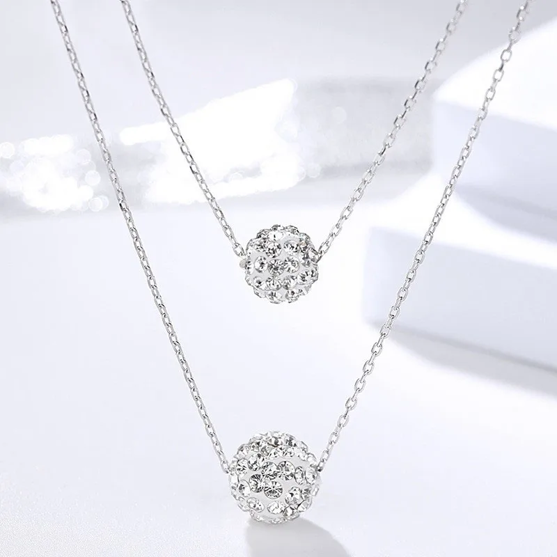 Серебряное ожерелье Lo Paulina Shambala S925 с двойным шариком подвеска Стразы для