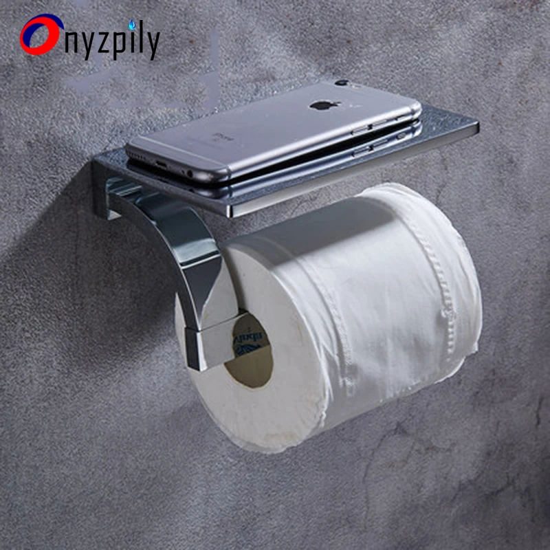 

Bathroom Toilet Paper Holder With Phone Roll Dispenser Towel Hook Chrome Mount Toilet Paper Holder