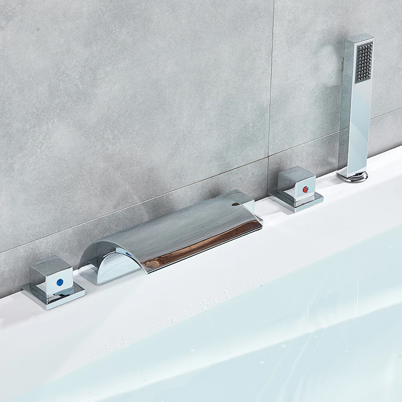quyanre led bathtub faucet led waterfall bath shower faucet widespread tub sink faucet dual handls hot cold water mixer tap bathroom shower faucet2