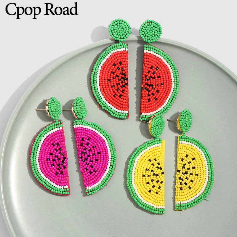 

Cpop Personality Watermelon Handmade Beaded Earrings for Women Chic Statement Earrings Women Accessories Jewelry Girl Gift 2019