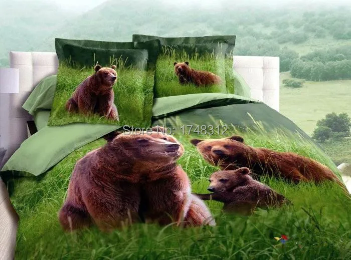 High Quality 3D Print Bears Playing in the Grass 4 Piece Bedding set