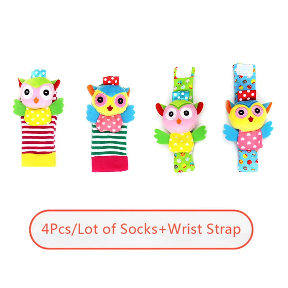 Плюшевые носки для новорожденных детские игрушки мягкий ремешок на запястье детские носки для ног милые Мультяшные детские носки-погремушки на запястье погремушка для ног набор носков - Цвет: WZ3336B