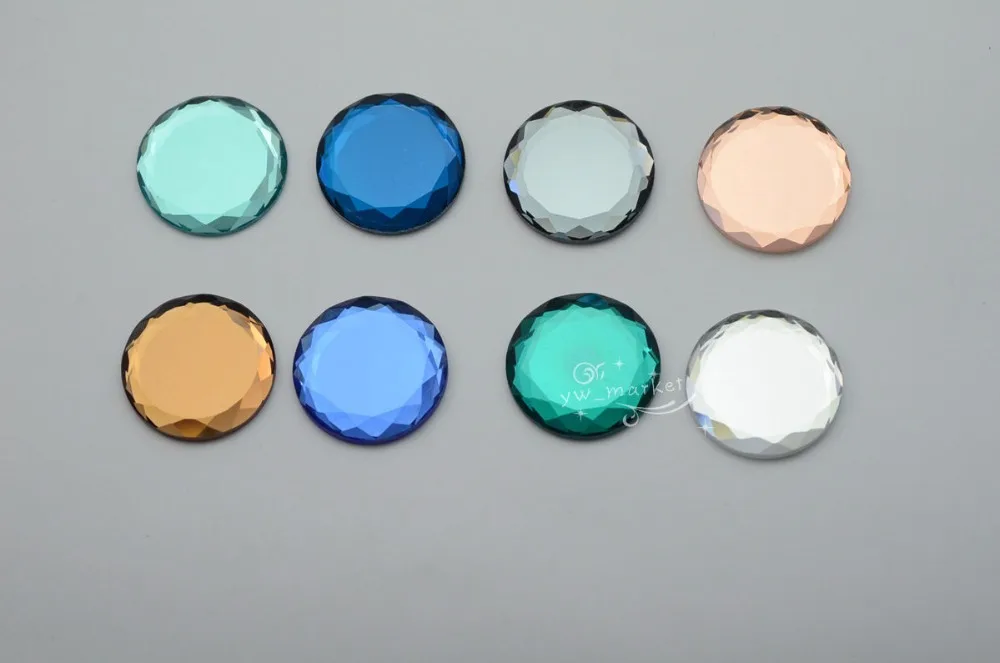 80 PCS 30mm Round Mirror Glass Faceted Glass Flat Back Jewels Beads