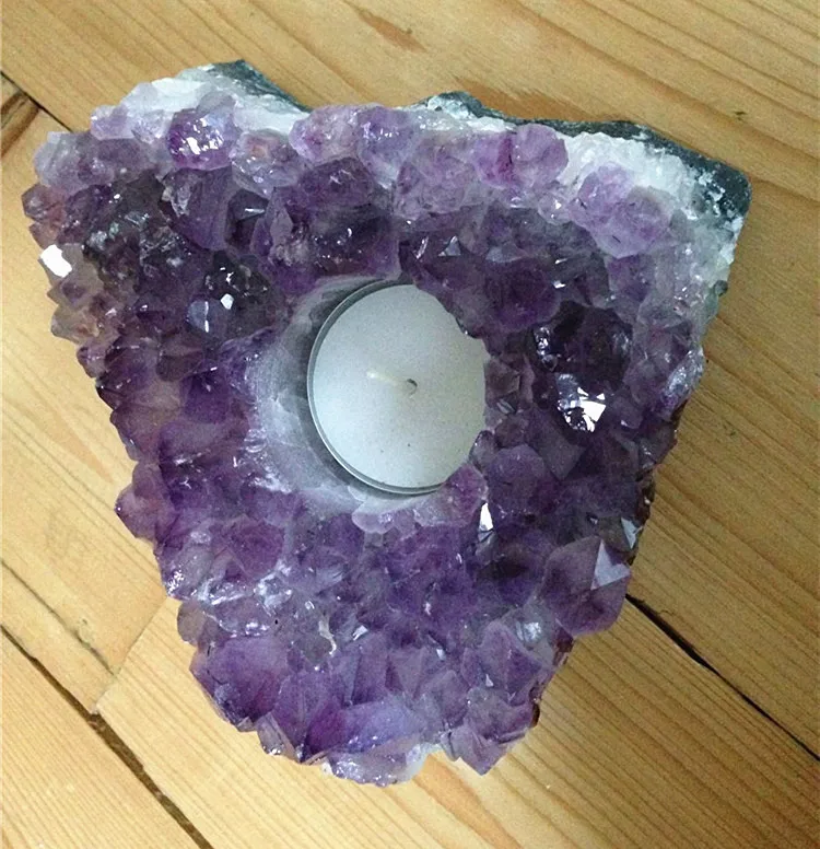 

AMETHYST CRYSTAL CLUSTER TEA LIGHT CANDLE HOLDER GEODE HEALING NEW AGE PAGAN