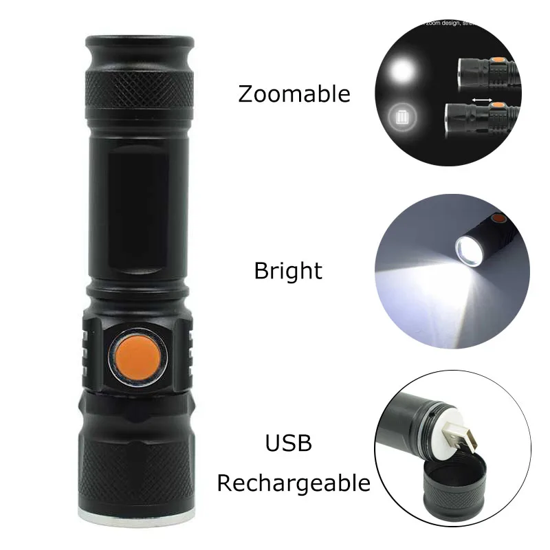 

Powerful Q5 Mini Led Flashlight USB Rechargeable Flash Lamp Torch 3 Mode Zoomable Bright Light Camping Lanterna Built-in Battery