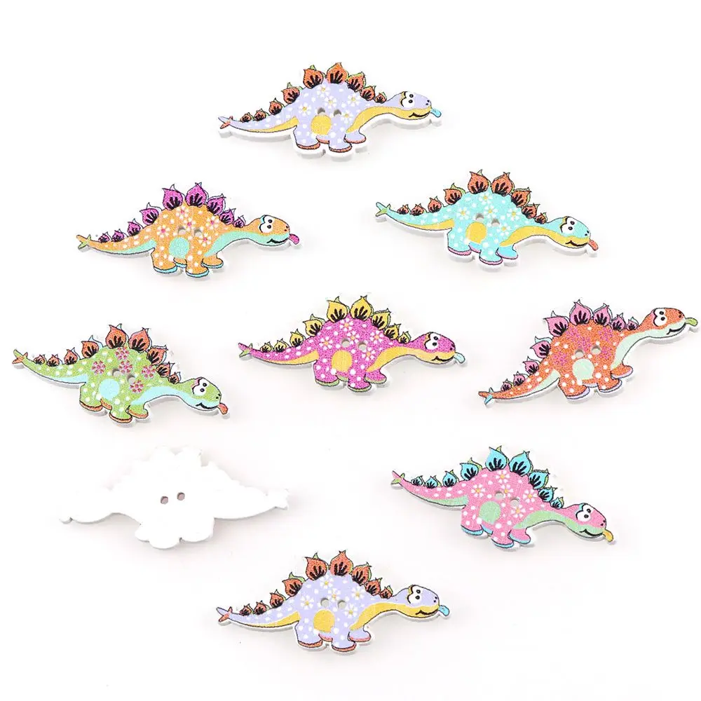 8 Wooden Dog Buttons 28mm x 22mm Colourful Pattern Dog Shaped Buttons Supply