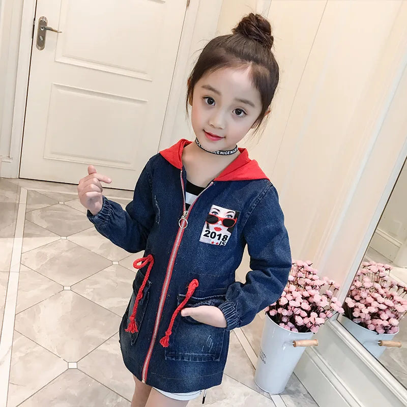 

Baby Girl Clothes 2018 Spring and Autumn New Fashions, Fashion, Print, Lovely Long Sleeved Cowboy Coat, Hooded Jacket.