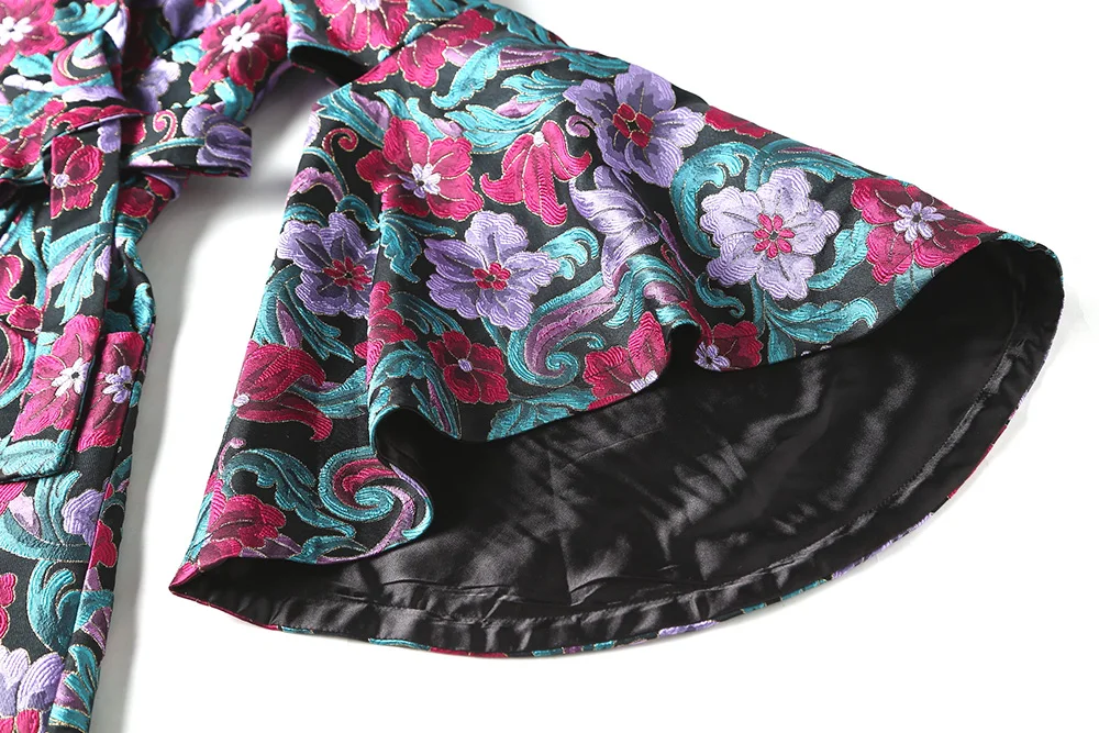 Manteaux De Kj371 Longue Tranchée Coupe Ayunsue Manteau vent Femmes Flare Manches Flower 2018 Broderie Sobretudo Feminino Vêtements qxgwn17f