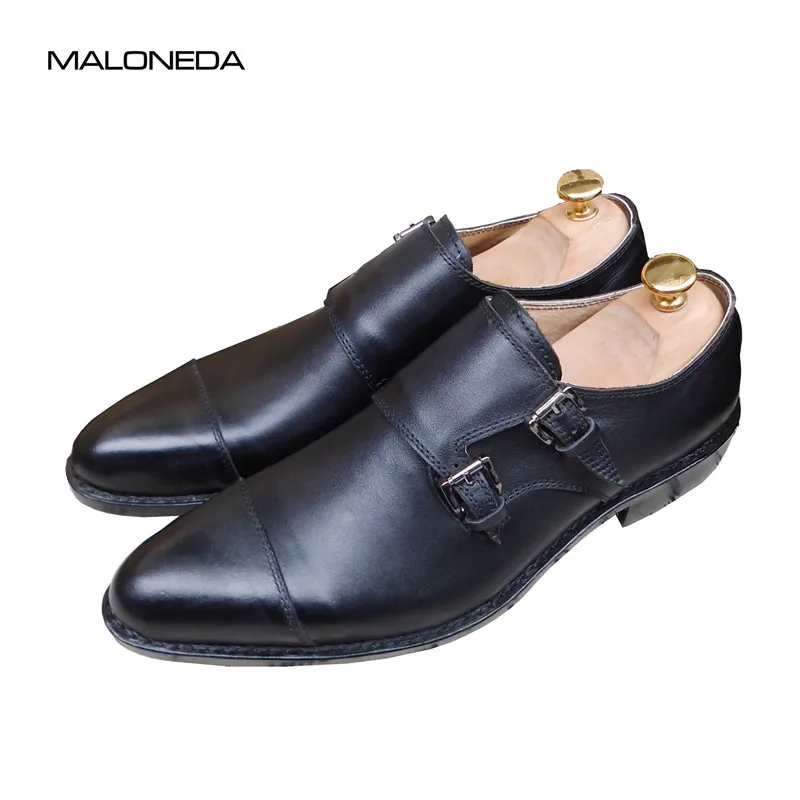 

MALONEDA Pure Hand made Genuine Leather High-quality Double BuckleS Monk-strap Formal Dress Shoes Slip on With Goodyear Welted