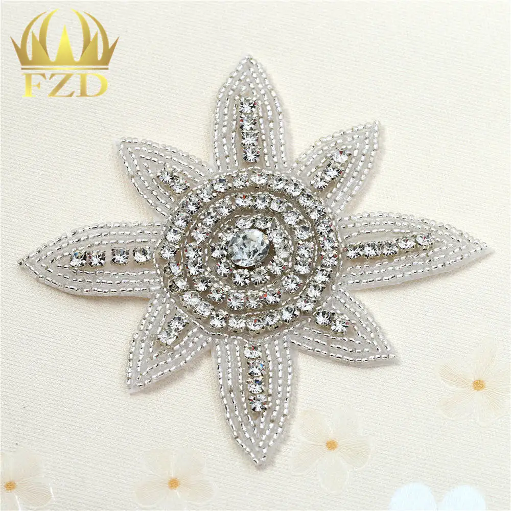 30PCS Handmade Beaded Sewing on Rhinestones motifs Wedding Belt