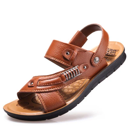 Приятно летом прохладно Для мужчин Босоножки, шлепанцы модные Повседневная кожаная обувь Для мужчин без каблука Сандалии для девочек дышащая пляжная обувь Черный Мужская обувь - Цвет: Khaki