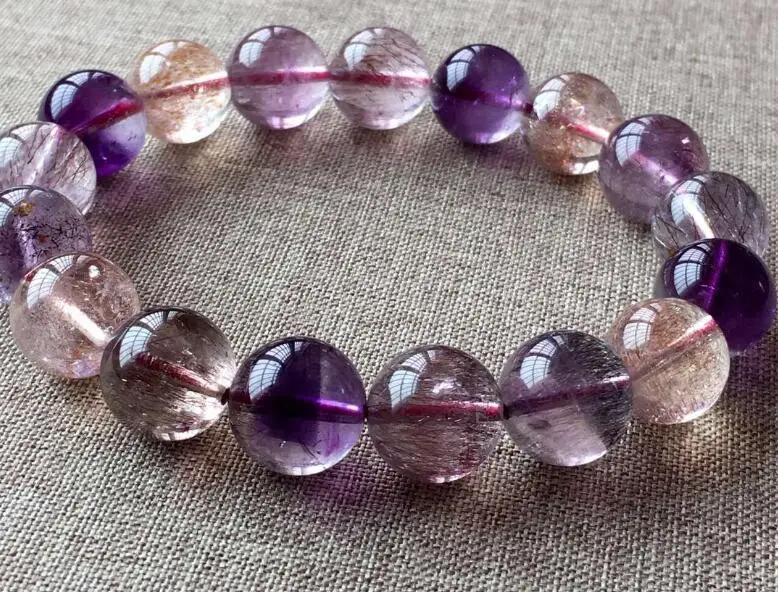 free shipping Natural Super 7 Seven Crystal Melody Stone Round Beads Bracelet 11 mm AAAAA | Украшения и аксессуары