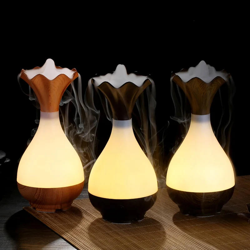 

95ML Wood Grain Vase USB Air Humidifier Ultrasonic Aromatherapy Purifier Essential Oil diffuser Aroma Night Light Atomization