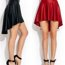 Женщин Лето Осень Плюс Размер ВЕЛИКОБРИТАНИИ Большой Размер 6xl Высокая Талия Высокий Низкий Искусственного Искусственная Кожа Конькобежец Юбка-Клеш