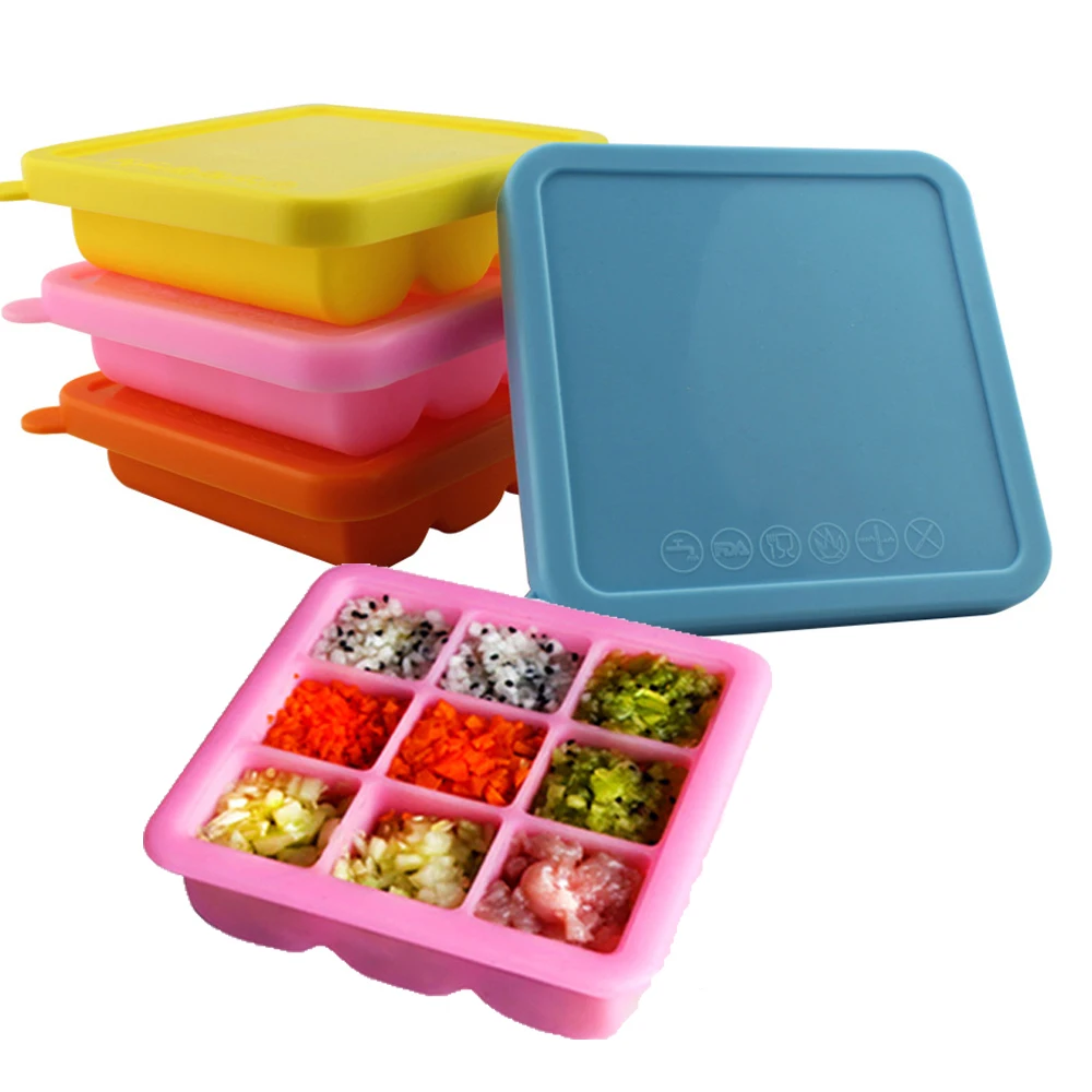 

Quality 9 Cavities With Cover Lid Square Shape Ice Cube Tray Food Storage Crisper Cake Fondant Baby Food Mold Chocolate Mould