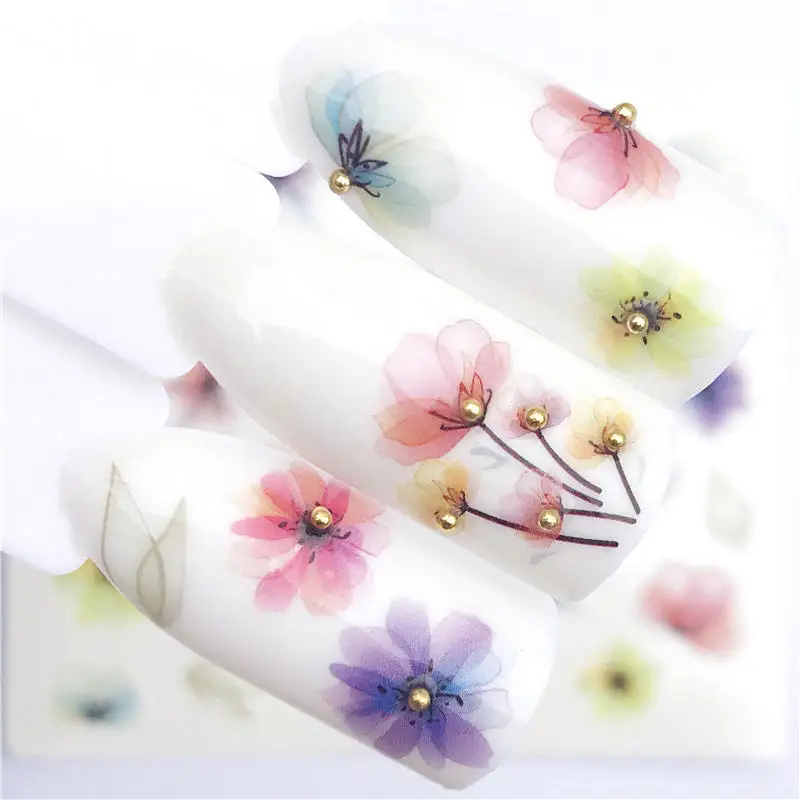 ZKO 1 PC Transparent Color Flower Water Transfer Sticker Nail Art Decals DIY Fashion Wraps Tips Manicure Tools