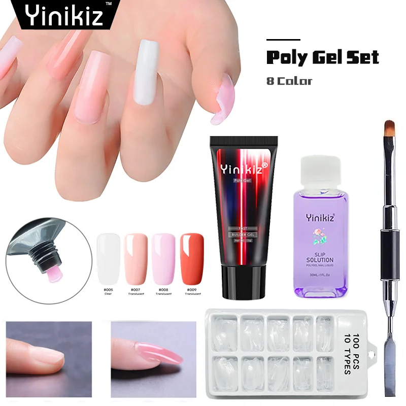 

Yinikiz 8colors Poly Gel Kit UV Fast Builder Extension Acrylic Gel Nail Art Manicure Crystal Gel for Nail Polygel Tools Set