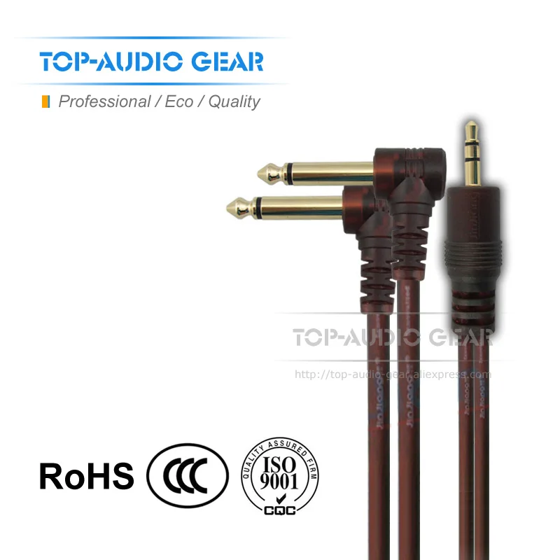 

Free Shipping Two Double Dual 6.3 6.35 mm to 3.5 mm Jack Plug Cable Male Connector Audio Lead Mixer Power Amplifier Wire Cord