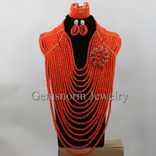 Последние коралловый Цвет Кристалл Африканский Бусины Цепочки и ожерелья комплект ювелирных изделий 16 слои полный Для женщин партия комплект ювелирных изделий Горячая распродажа, wa245