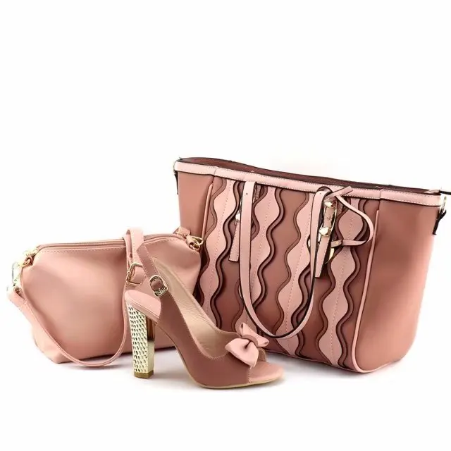 

Fashion shoes and bag matching set in pink color big handle bag with matching high heel sandal shoes size 38 to 42 SB8123-3