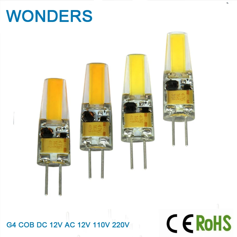 Супер яркий AC/DC 12V 110V 220V COB светильник реальная мощность 2W/4W/6W G4 лампа люстра лампы