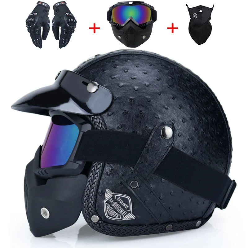 Мотоциклетный шлем Ретро винтажный синтетический кожаный Открытый шлем мотоциклетный скутер круизер Чоппер КАСКО Мото шлем точка - Цвет: b1