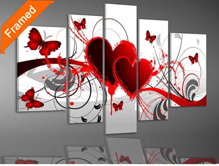 

Five piece oil painting modern beautiful heart oil paintings Framed for wall decoration