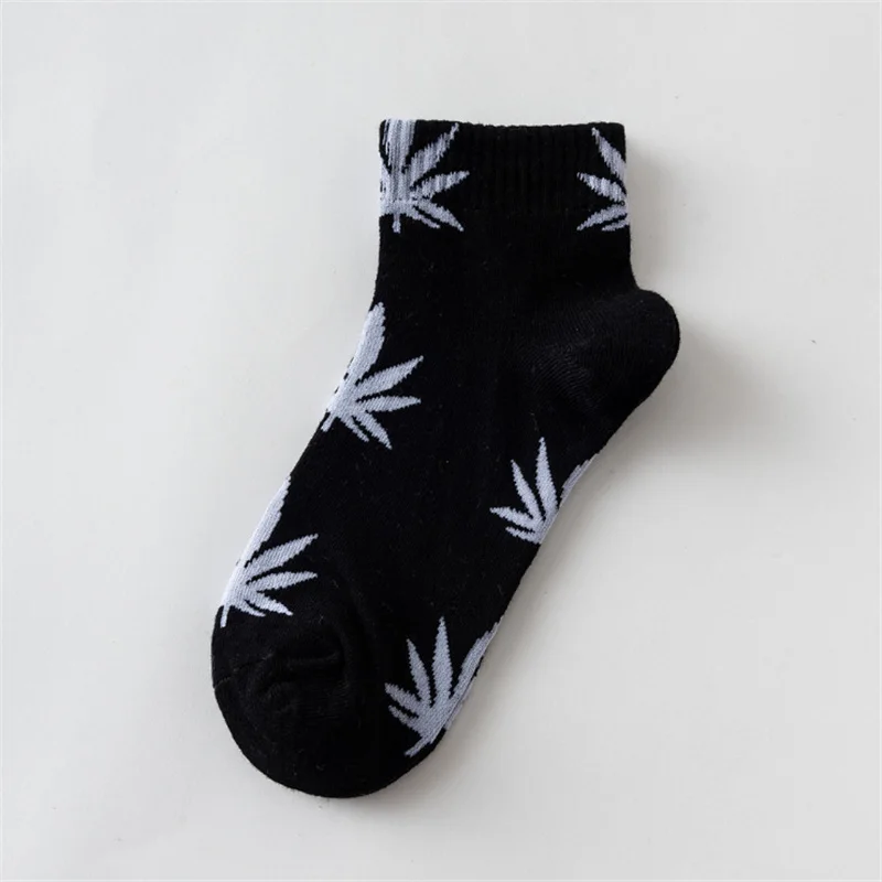 Moda Socmark Summer Women Men's Funny Ankle Socks Hemp Meias Long Happy Maple Leaf sokken Cotton Weed Grass White Black Socken - Цвет: 52161