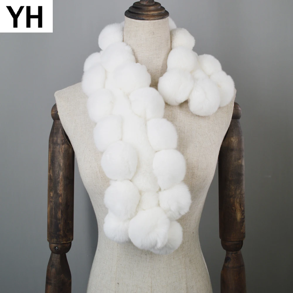 

2019 Women Real Rex Rabbit Fur Scarf Quality Rex Rabbit Fur Shawl Scarves Winter New Arrival Rex Rabbit Fur Balls Ring Scarf