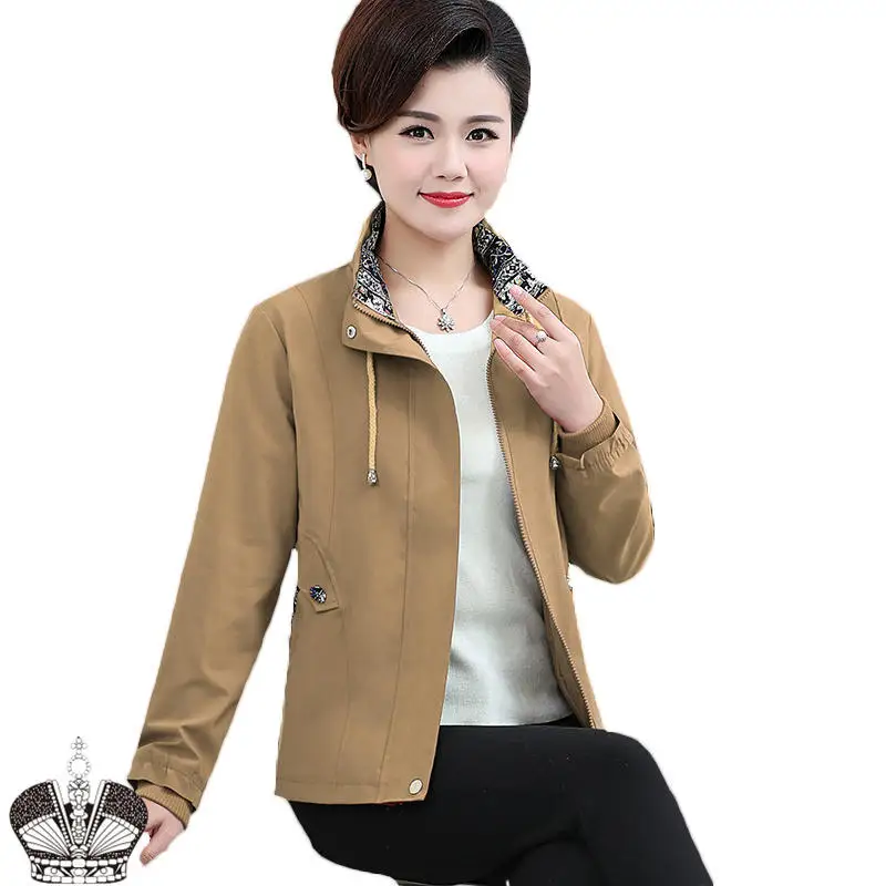 

Mama Spring Coat Thin middle Aged Women's Clothing Autumn Jackets Plus Size Female 2019 New Short Windbreaker Outerwear N848