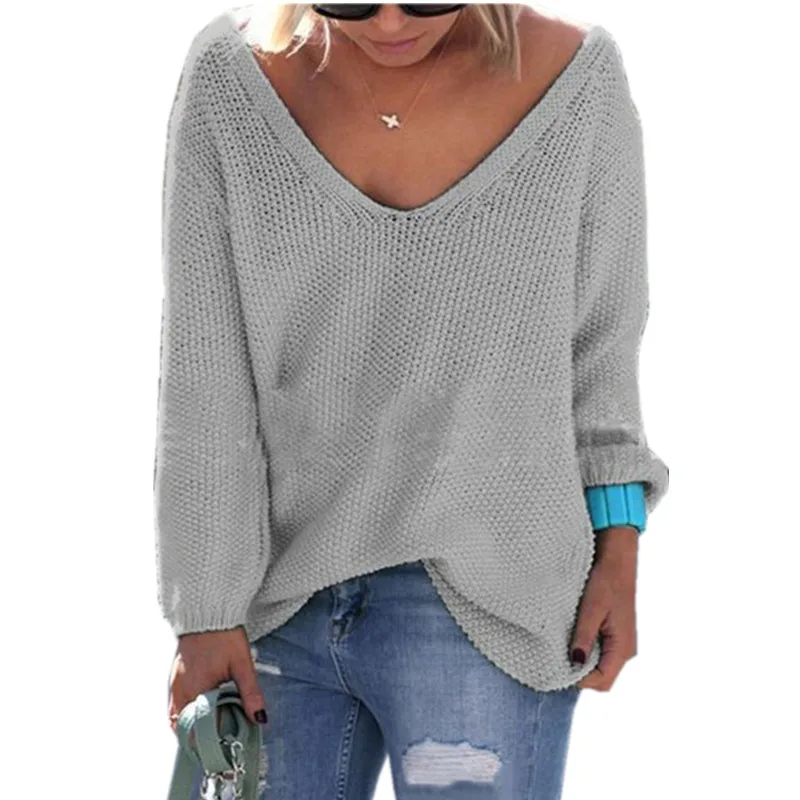 

2018 Autumn Sweater Women Fashion Sexy V-neck Loose Long Sleeve Sweaters Knitted Pullover Jumper Poncho Sudaderas