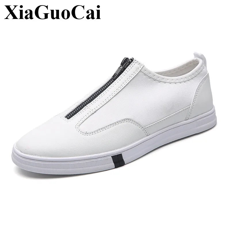 

New Men Casual Shoes with Zip Slip-on Leisure Shos Fashion Solid White Shoes England Flats Shoes Breathable Antiskid H677