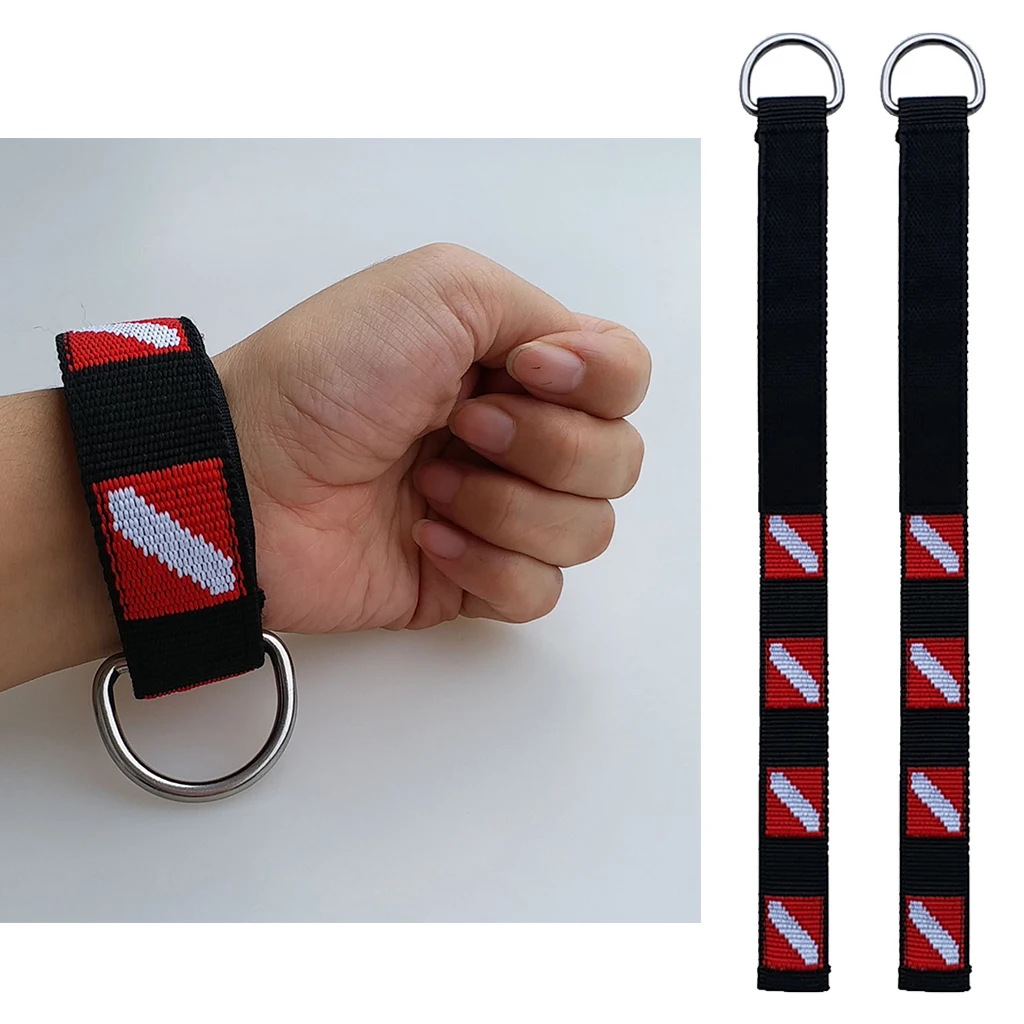 2 Count Diving Wrist Lanyard Strap Webbing for Torch Light Camera Holder with Stainless Steel D-Ring