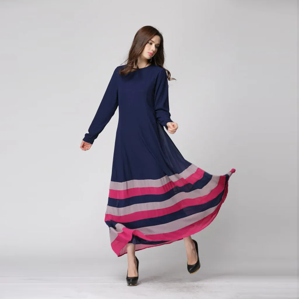 CHAMSGEND мусульманских Женское платье элегантный Дубай Леди Летняя одежда с длинным рукавом плюс Размеры стильные макси Повседневное