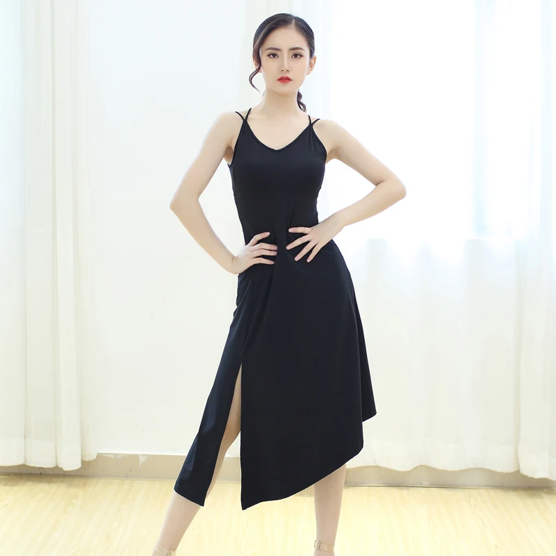 

Latin Dance Strapless Sexy Dress Female Adult Clothing Summer New Slim Slit Skirt Dance Practice Uniform DQT1047