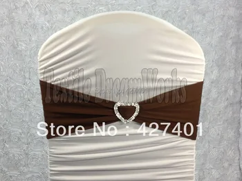 

Hot Sale Chocolate Brown Spandex Bands / Lycra Band /Chair Covers Sash With Heart Shape Buckle For Wedding & Banquet