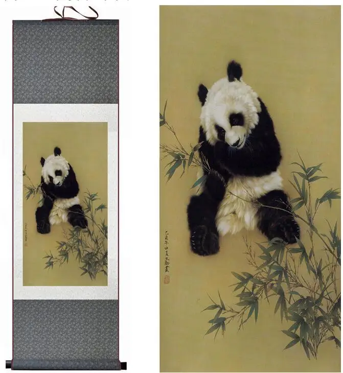 

Panda painting traditional Chinese Art Painting silk scroll panda art painting panda picturePrinted painting