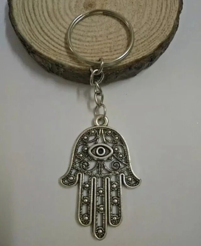 

Turkish Hamsa Hand Of Fatima Evil Eye Key chain 25mm Key Chain Rings Charms Pendant Decorative KeyChain Bags Gifts D407