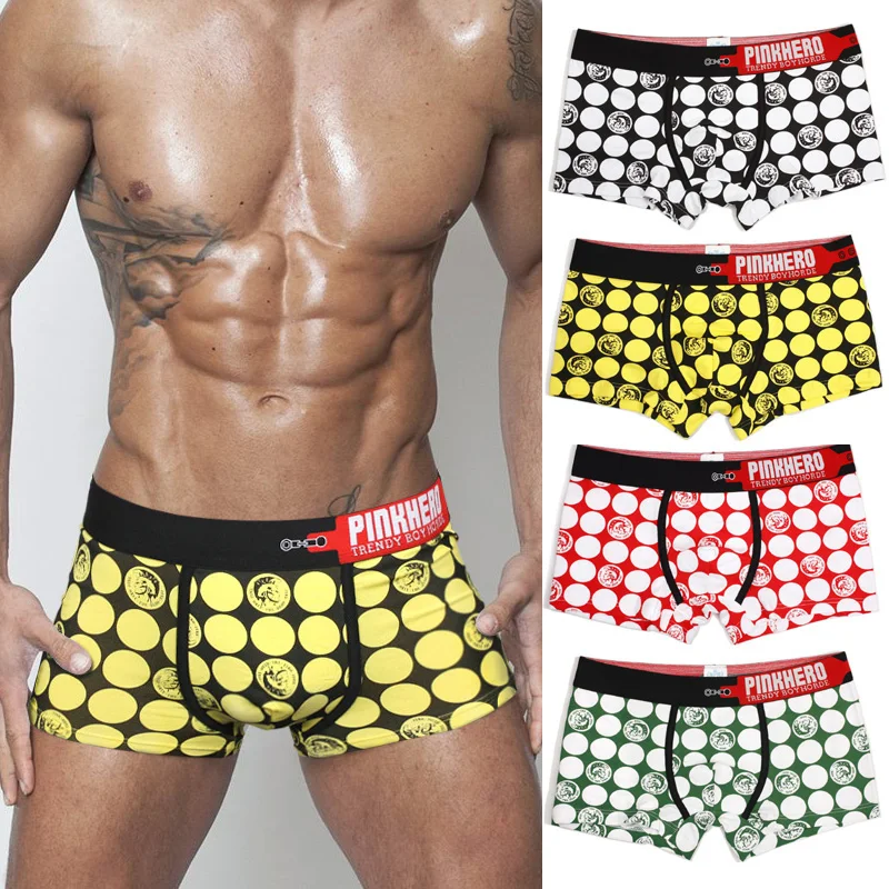 

Cool 4pcs\Lot Pink Heroes Cotton Underwear Men Boxer Shorts Fashion Design Circle Print Men Panties Breathable Male Underpants
