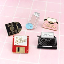 Vintage diario suministros broche música máquinas de escribir disco flash con USB CD guardar usted mismo ordenador moda insignia recuerdo joyería regalo