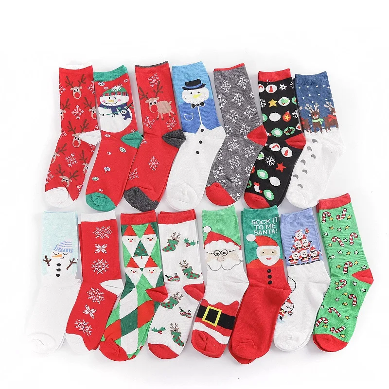 Новые хлопковые женские носки с милым мультяшным Санта Клаусом, Harajuku, веселые забавные Длинные теплые носки с медведем для мужчин, женский новогодний подарок