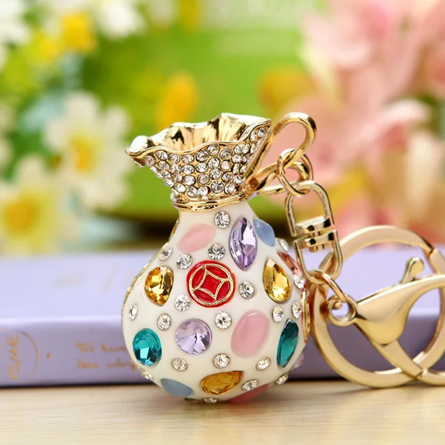 Creative Metal Lucky bag Key Chain Lovely Rhinestones Pendant Keychain Women Bag Charms