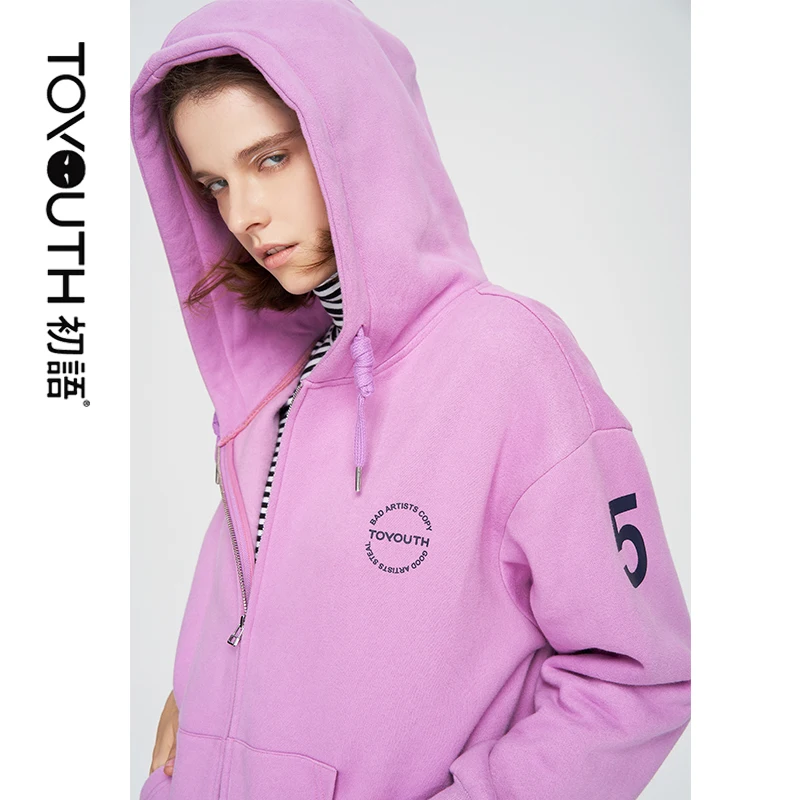  Toyouth Tracksuits For Female Hooded Sweatshirts Letter Printed Hoodies Women Fashion Yellow Purple