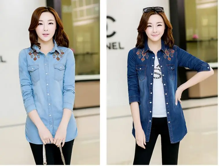 Moda casual denim camisa para mujer 2015 nueva primavera