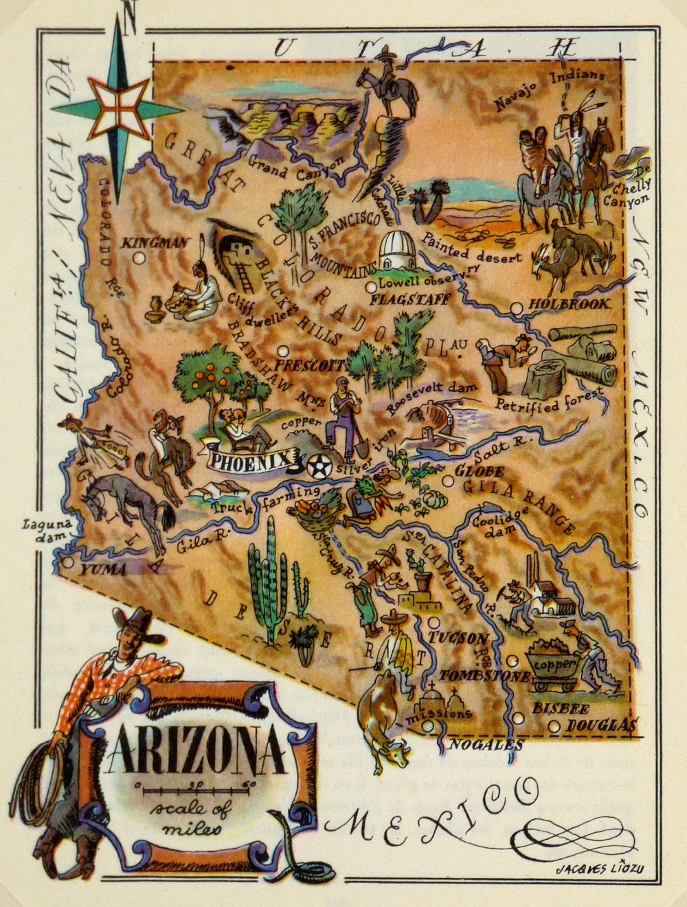 Map of Arizona Mexico Classic Vintage Retro Kraft Decorative Poster