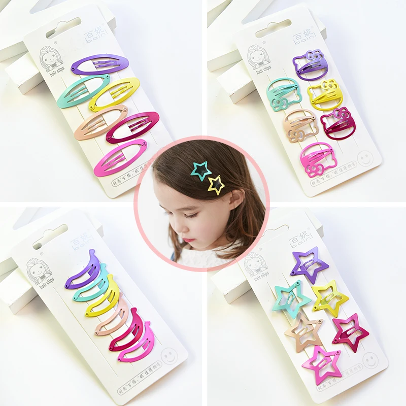 

6 Pcs Geometric Children Hairpins Snap Hair Clips Girls Hair Accessories Baby Cute Hair Clip Pins Cat 6 Colors Metal Barrette